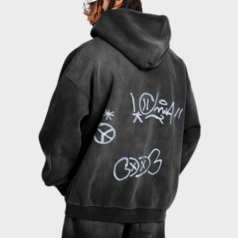 Damen Hoodie Oversize Graffiti Print Y2K Stil