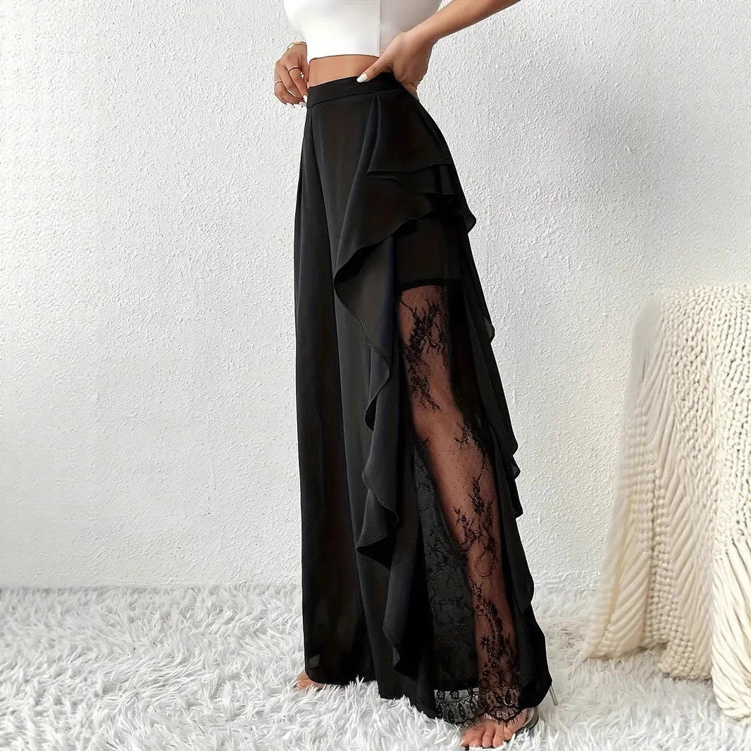 Damen High-Waist Hose Weites Bein Eleganter Stoff