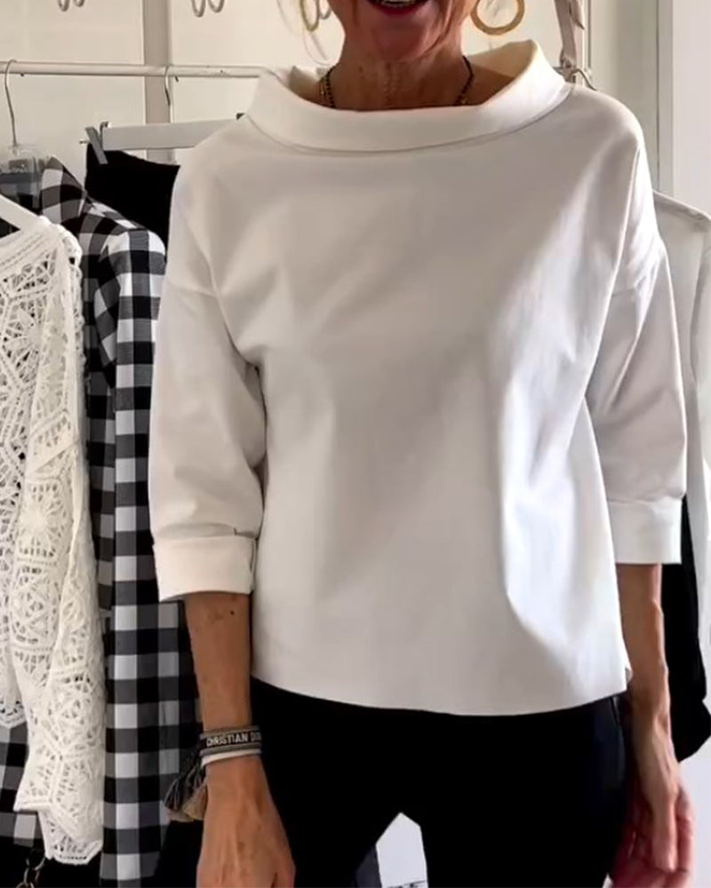 Damen Bluse Wasserfallausschnitt 3/4-Ärmel Lässig
