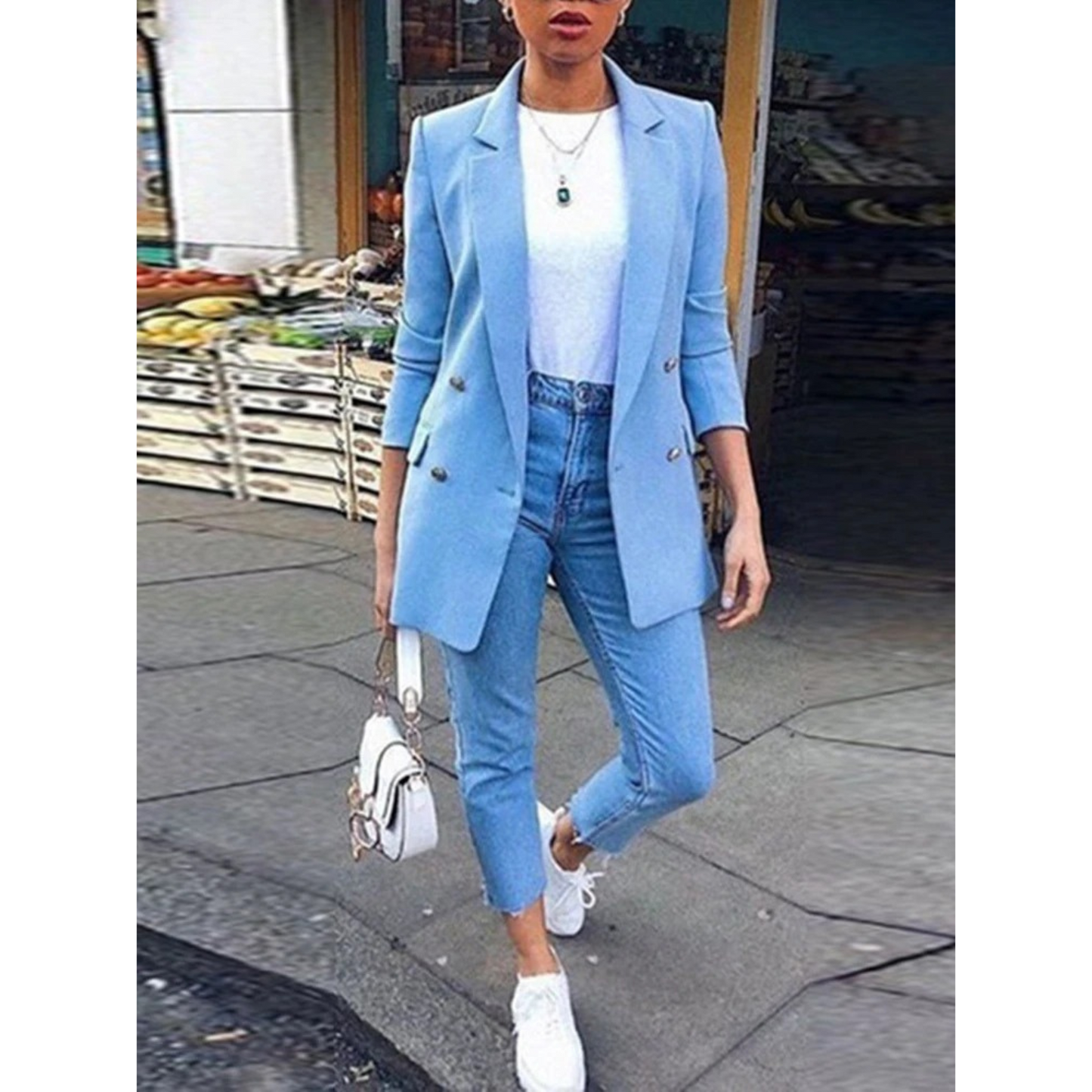 Eveloria Damen Blazer Mittellang Einfarbig