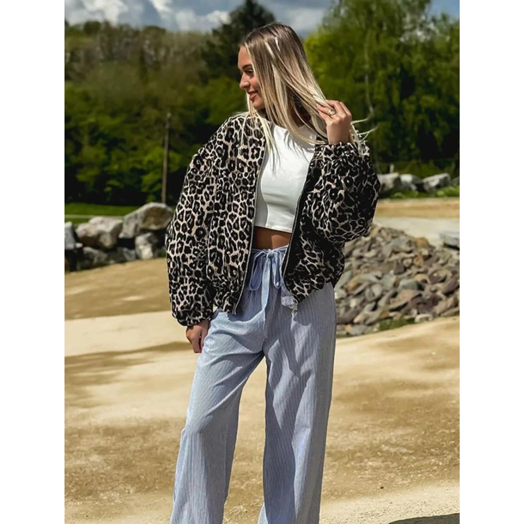Eveloria Damen Bomberjacke Leopardenmuster