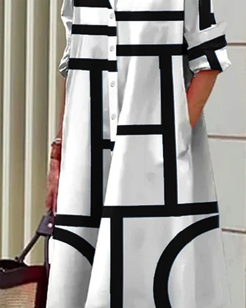 Eveloria Damenkleid Geometrischer Druck Mit Taschen