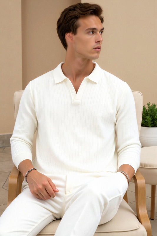 Herren Poloshirt Strick Elegantes Design Weiß - Norvielle