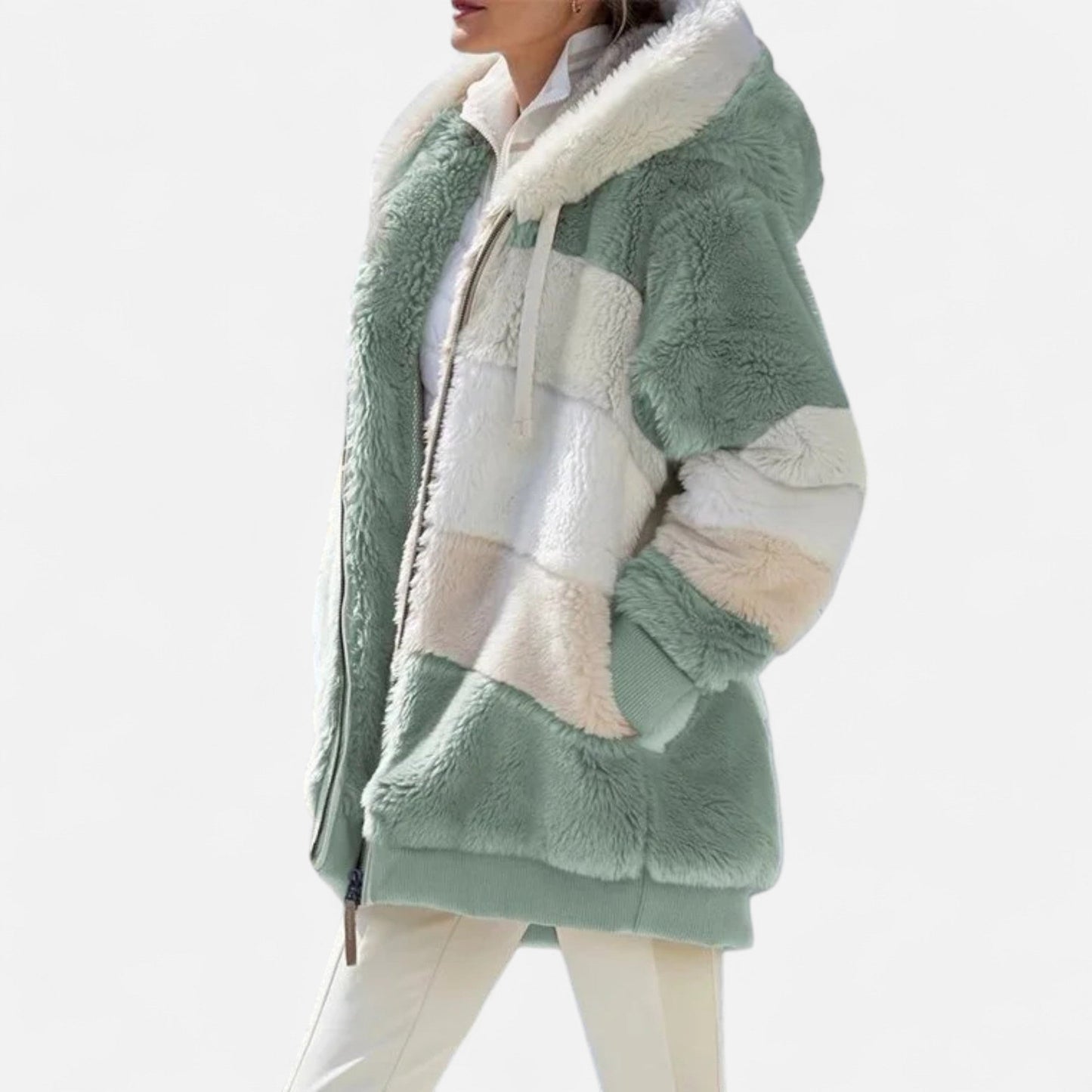 Damen Oversized Jacke mit Kapuze Gestreift