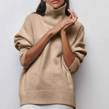 Eveloria Damen Oversized Strickpullover Stehkragen