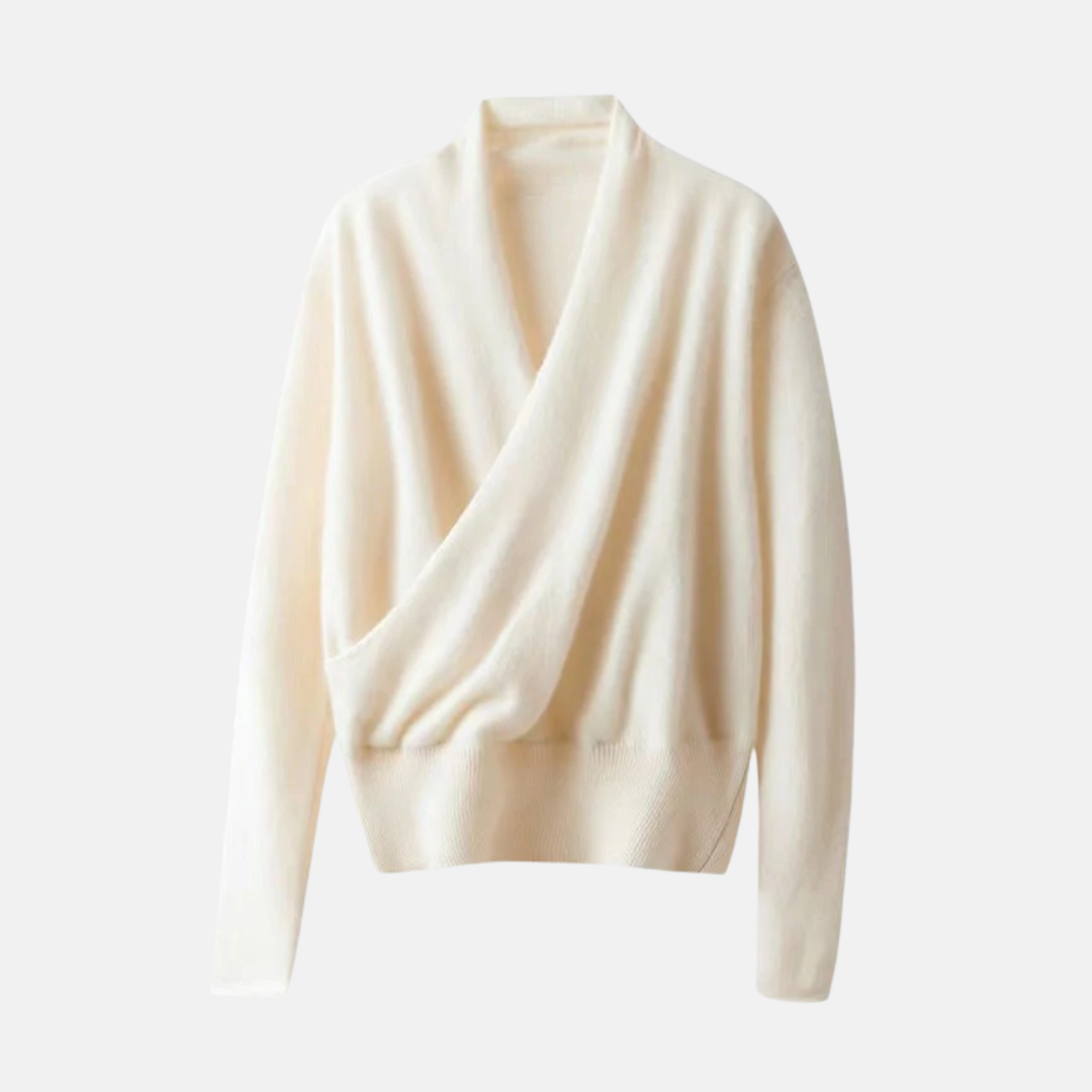 Damen Wickelpullover Weiches Strickmaterial Langarm V-Ausschnitt Beige