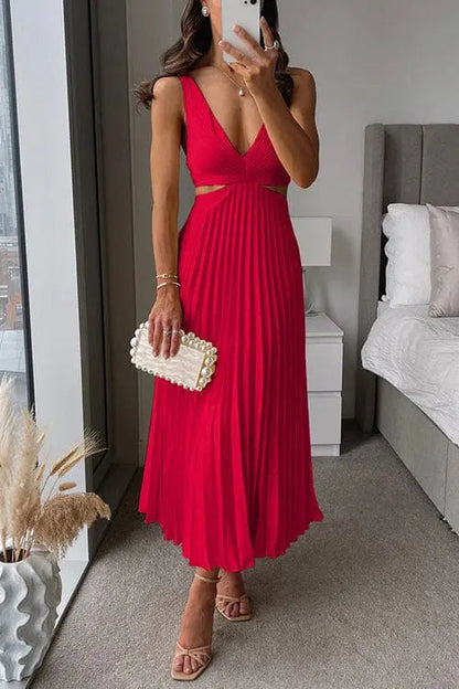 Damen Hochzeitsgastkleid Midi Plissiert