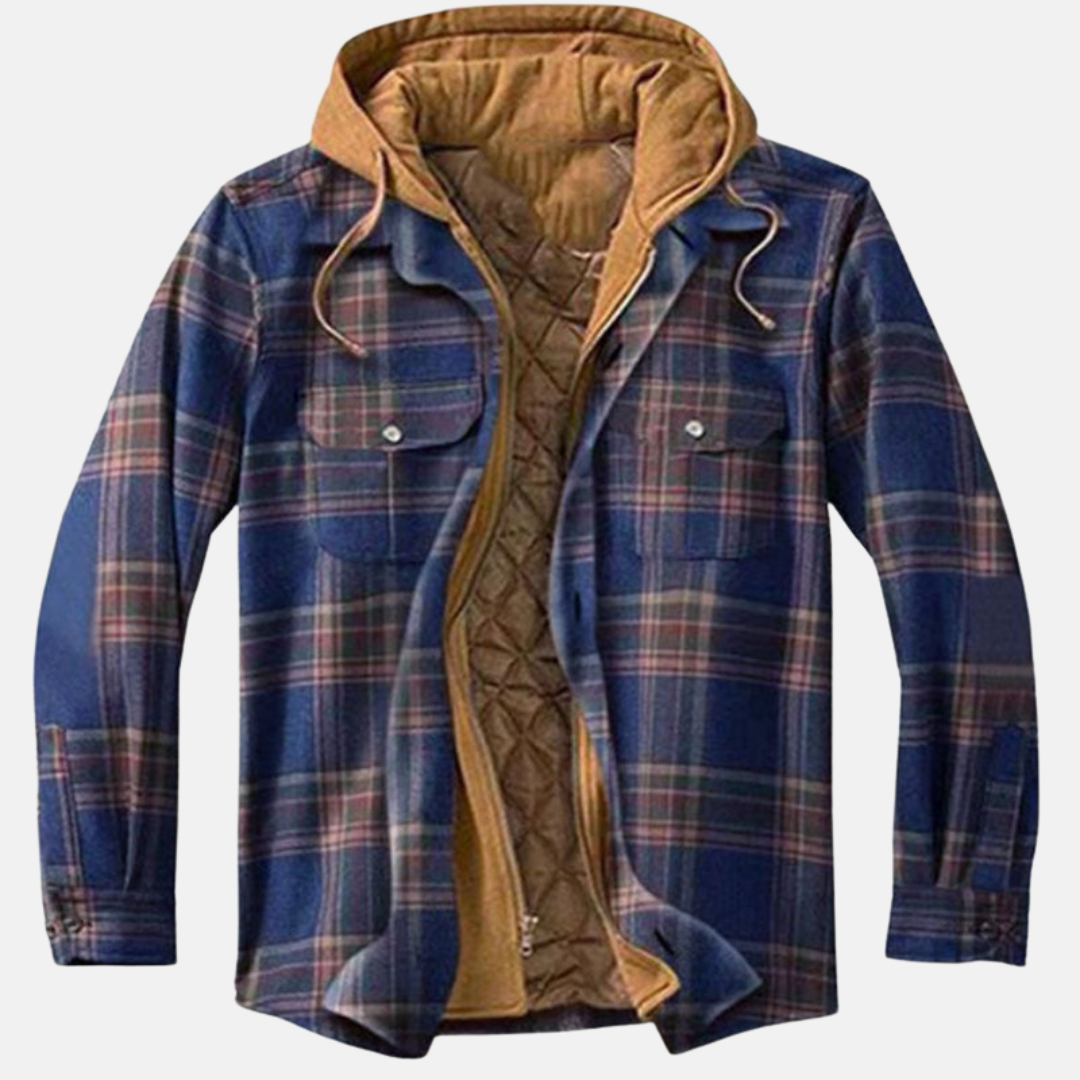 Herren Kariertjacke Warm Lässig Knöpfen Braun
