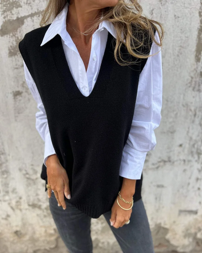 Damen Strick-Weste V-Ausschnitt Elegantes Design