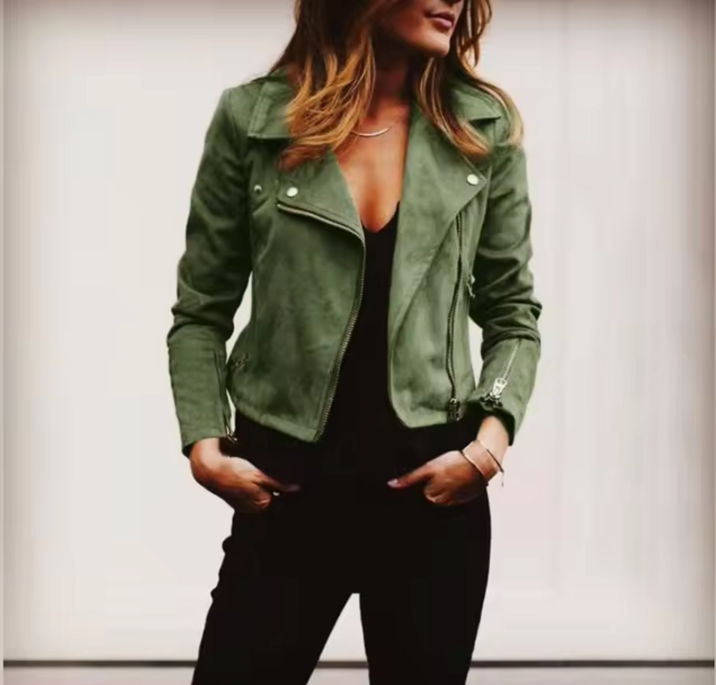 Eveloria Damen Wildlederjacke Kurz Elegantem Kragen