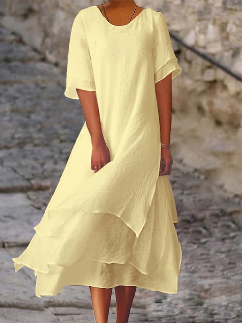 Damen Sommerkleid Rundhalsausschnitt Baumwolle Pastell
