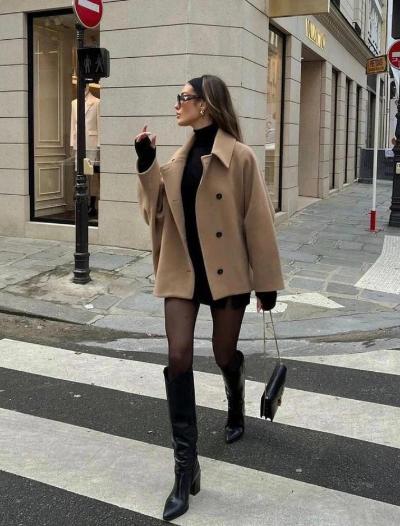 Damen Wolljacke Oversize Weite Ärmel Schwarz - Eveloria
