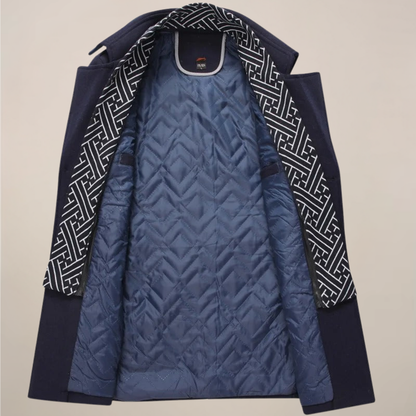 Herren Wintermantel Lang Knopfleiste Woll-Look