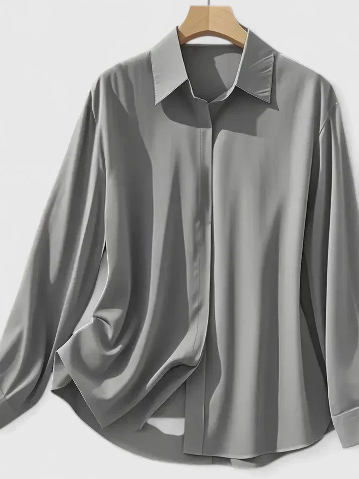 Damen Satin Bluse mit Knopfleiste