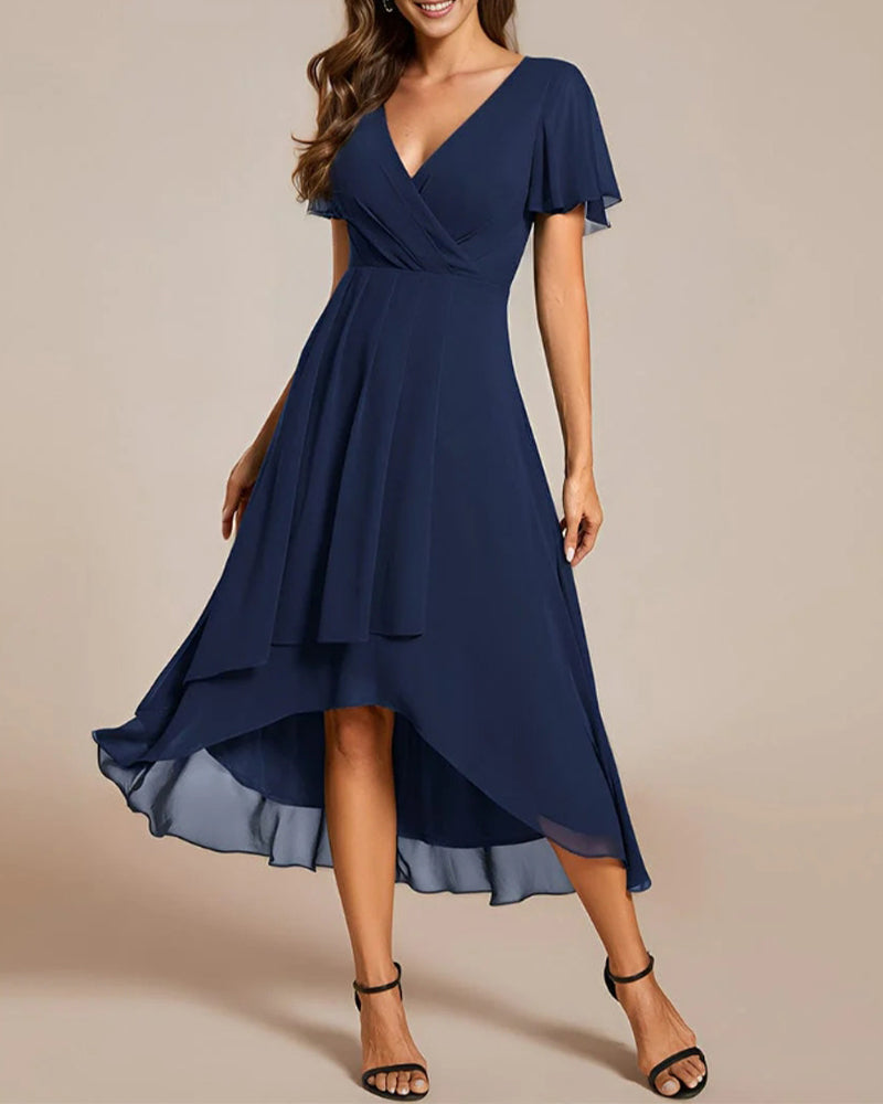 Eveloria Damenkleid V-Ausschnitt Rüschenärmel