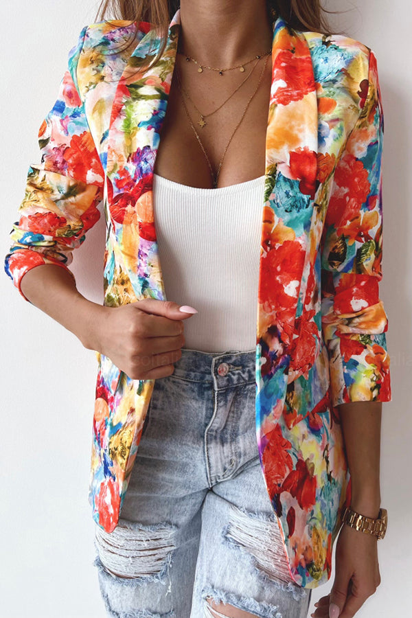 Damen Freizeitanzug Blazer Florale Revers Elegant Blazer
