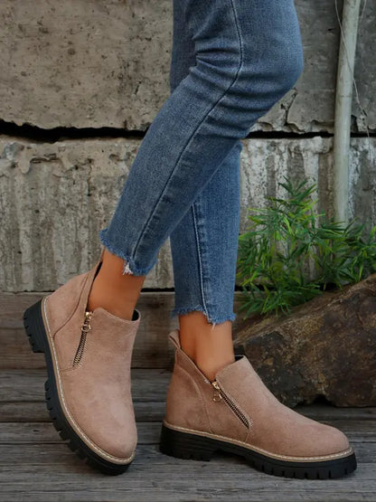 Damen Stiefeletten Reißverschluss Robuste Sohle