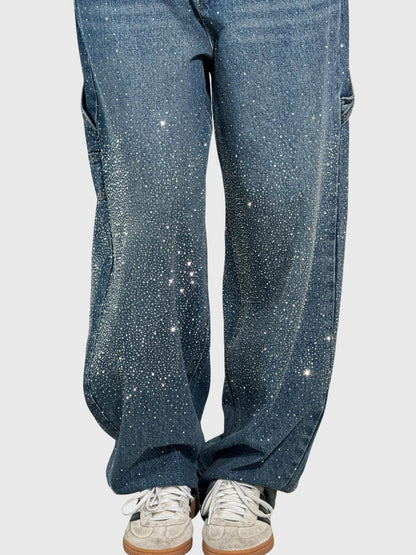 Damen Glänzende Diamant Jeans Hose
