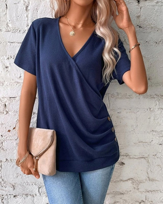 Damen Strickshirt V-Ausschnitt Blau Fein