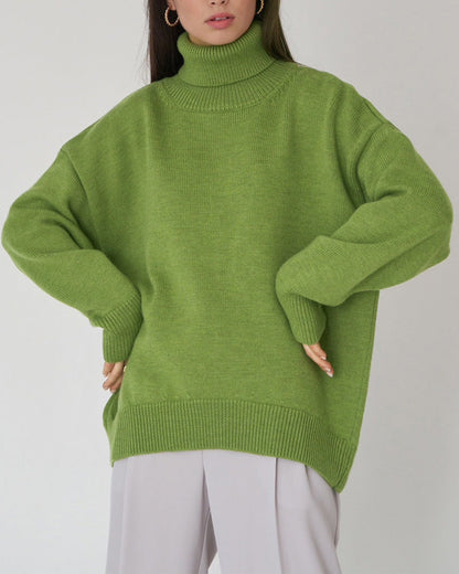 Damen Oversize Pullover Hochhalter Lässig Bequem