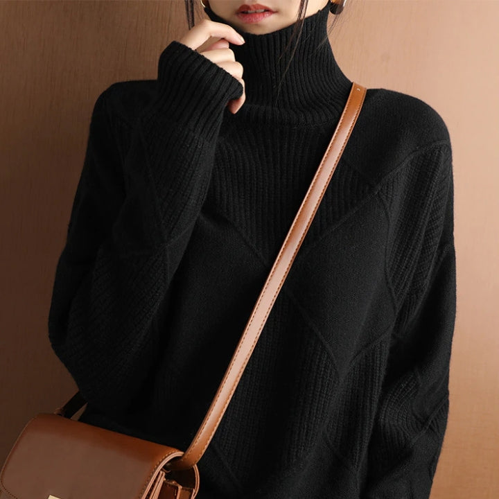 Damen Rollkragenpullover Zopfmuster Gemütlich