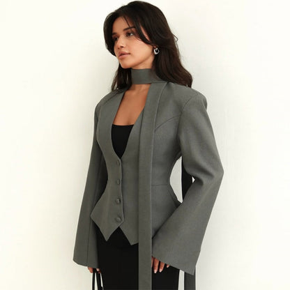 Damen Blazerjacke Langärmlig mit Schal