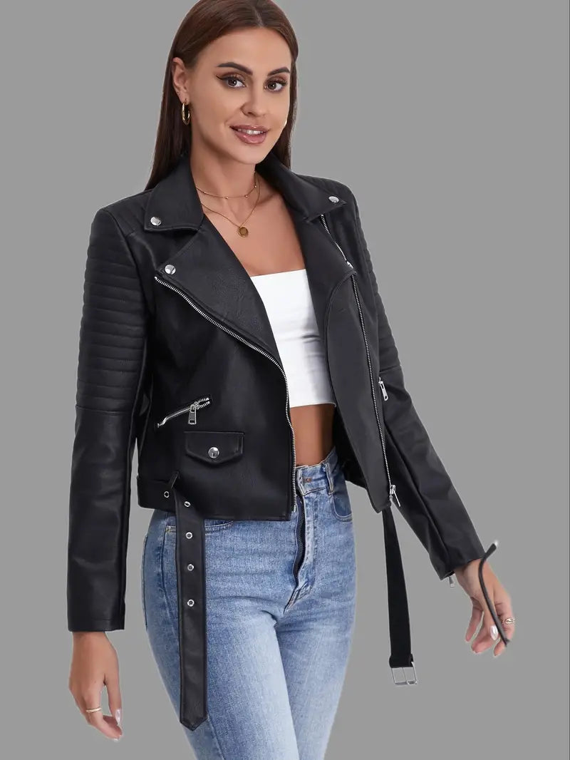 Eveloria Damen Lederbikerjacke Schwarz - Eveloria