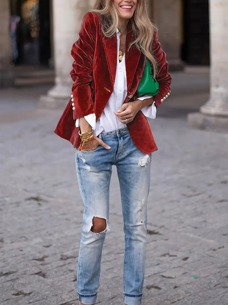 Damen Klassischer Blazer Ein-Knopf-Verschluss