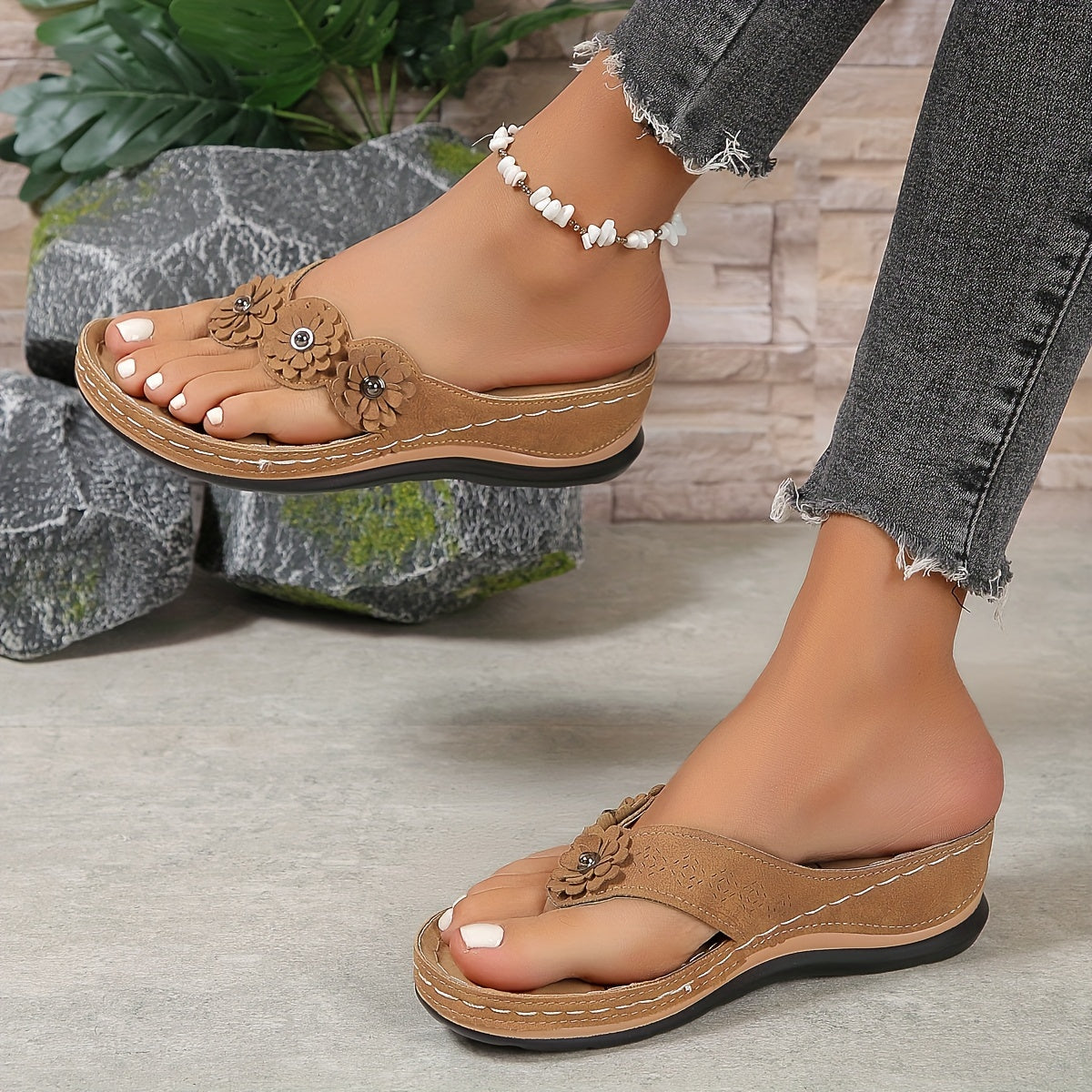 Damen Sommer-Slipper Bequeme Zehensteg-Sandalen Robust
