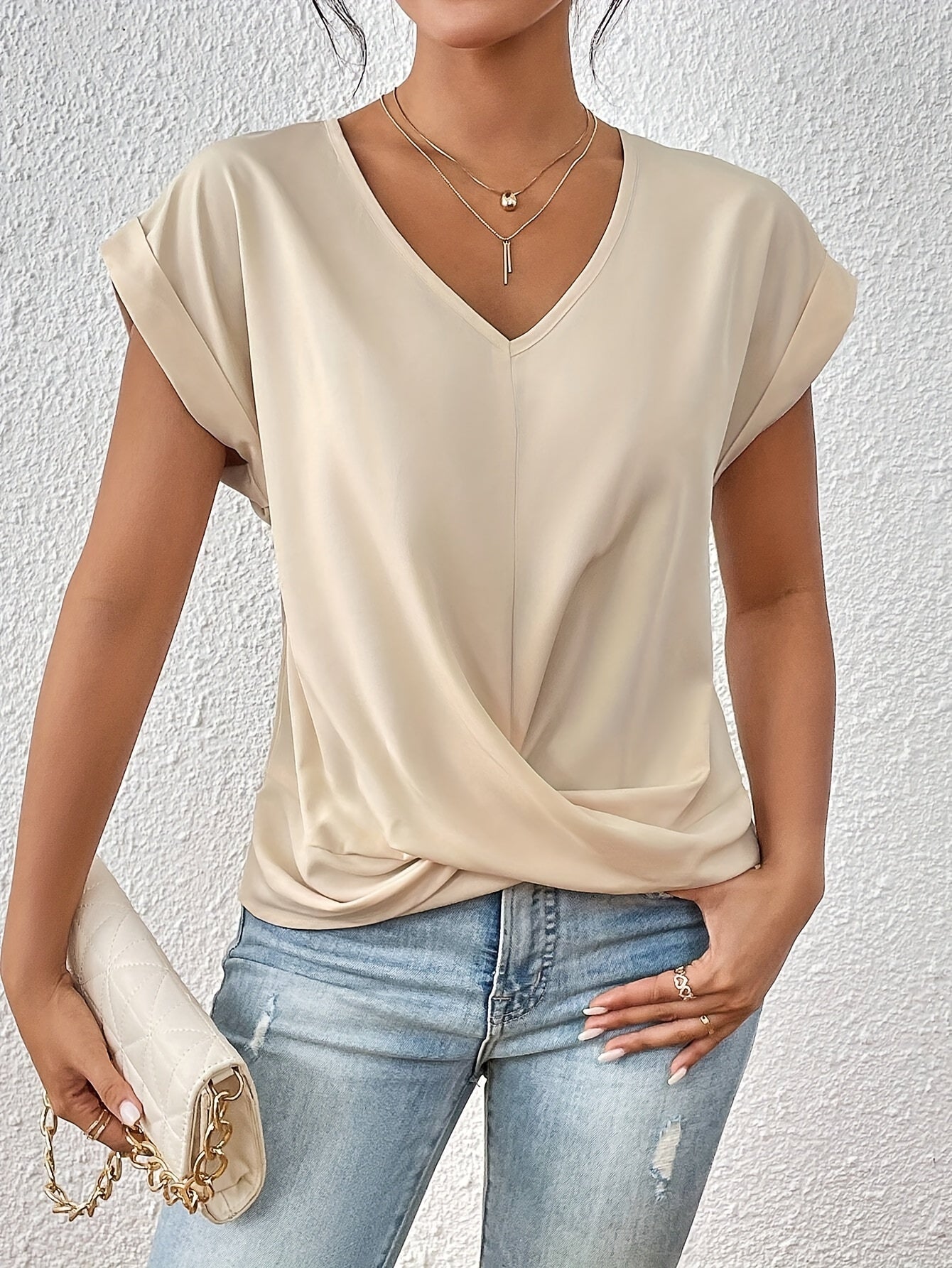 Damen T-Shirt V-Ausschnitt Kurzarm