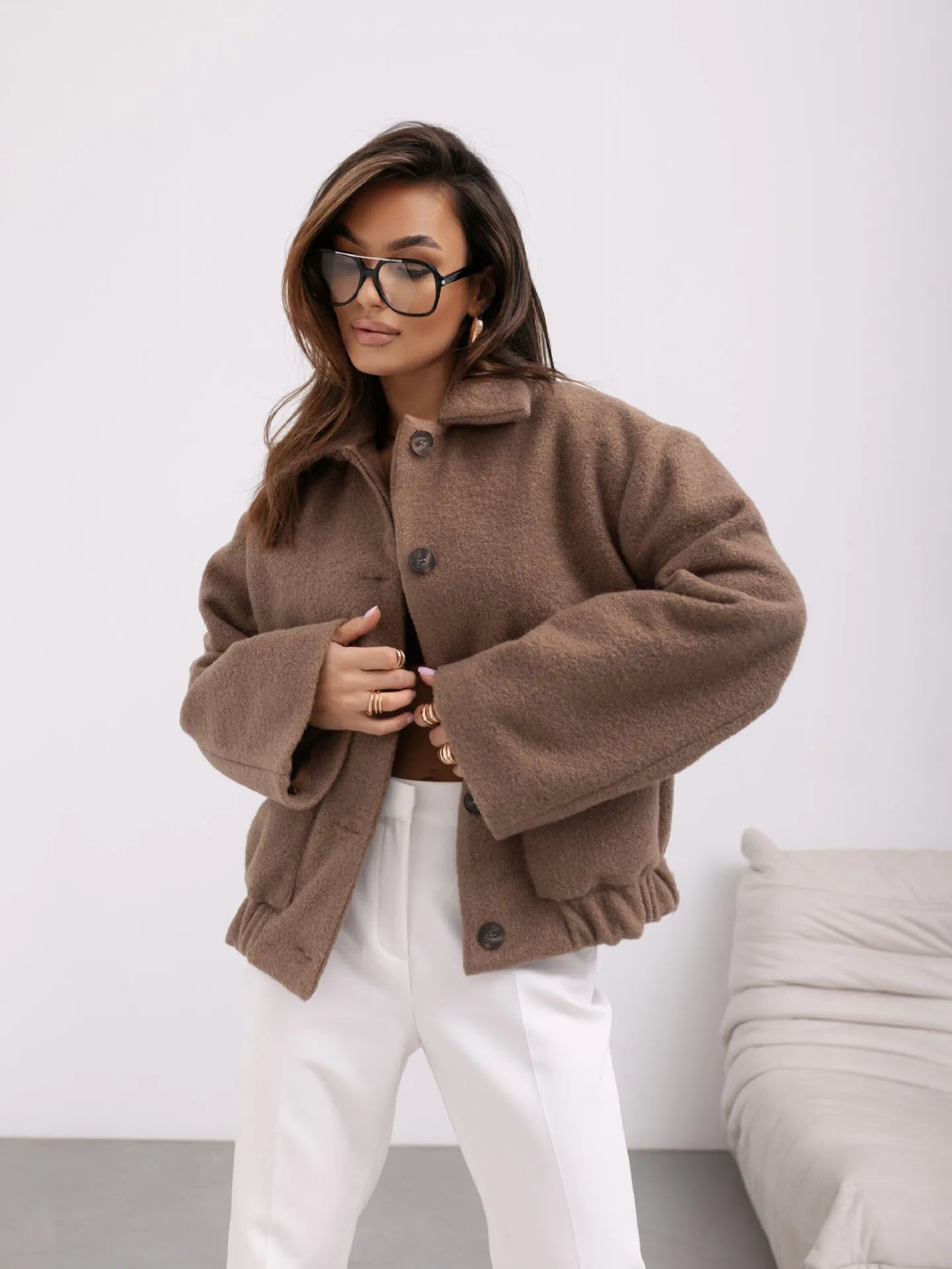 Damen Kurzjacke Große Taschen Alltag Schwarz - Eveloria
