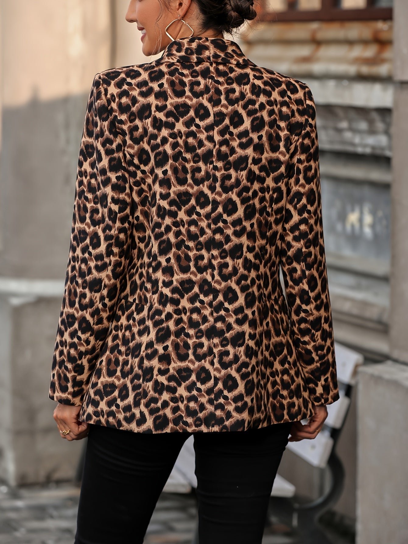 Eveloria Damen Business Langblazer Leopardenmuster