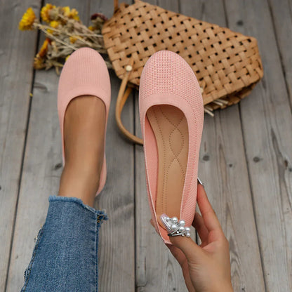Damen Flache Schuhe Runde Zehenpartie Leder