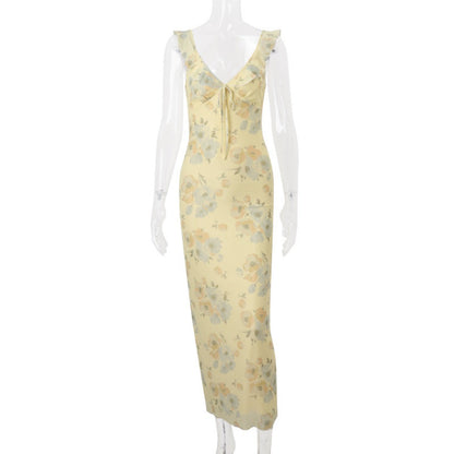 Eveloria Damen Strapskleid Vintagedruck Schmal Geschnitten