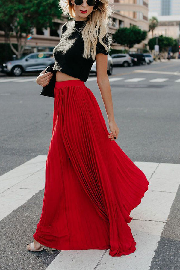 Eveloria Damen Maxi Rock Plissiert