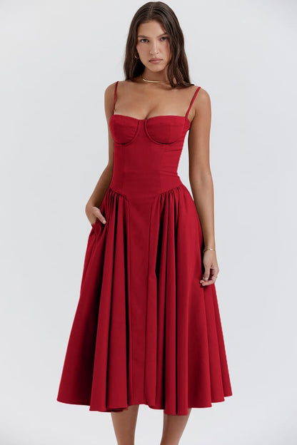 Damen Midikleid mit Taschen Sommerlich Leicht