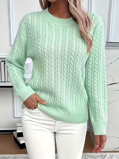 Damen Strickpullover Zopfmuster Winterweiß