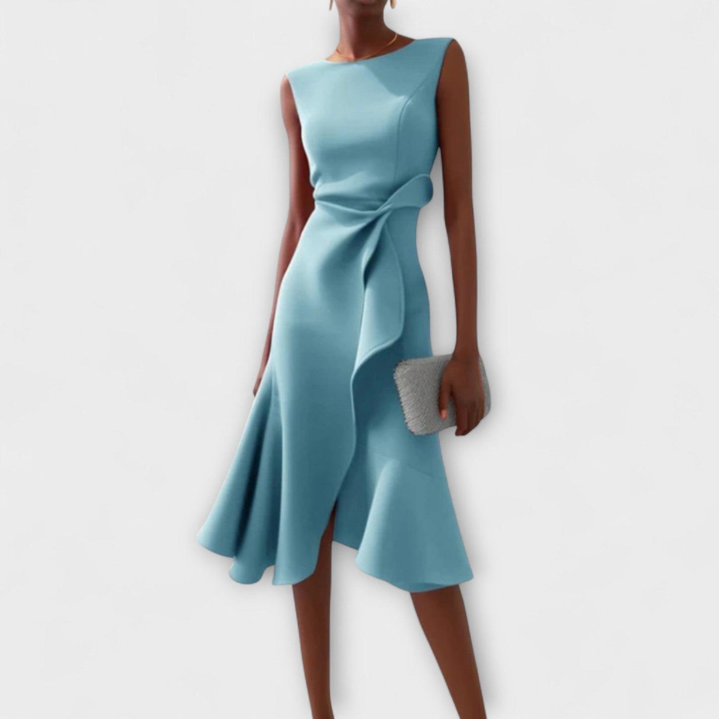 Damen Elegantes Ärmelloses Rüschen Midi Kleid