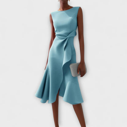 Damen Elegantes Ärmelloses Rüschen Midi Kleid