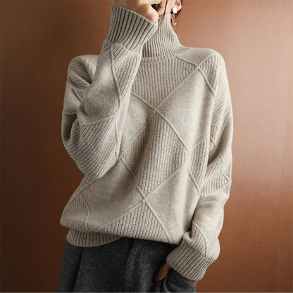 Damen Rollkragenpullover Zopfmuster Gemütlich