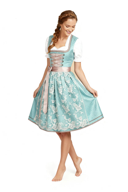 Damen Dirndl Traditionell Mit Schürze Blau Weiss