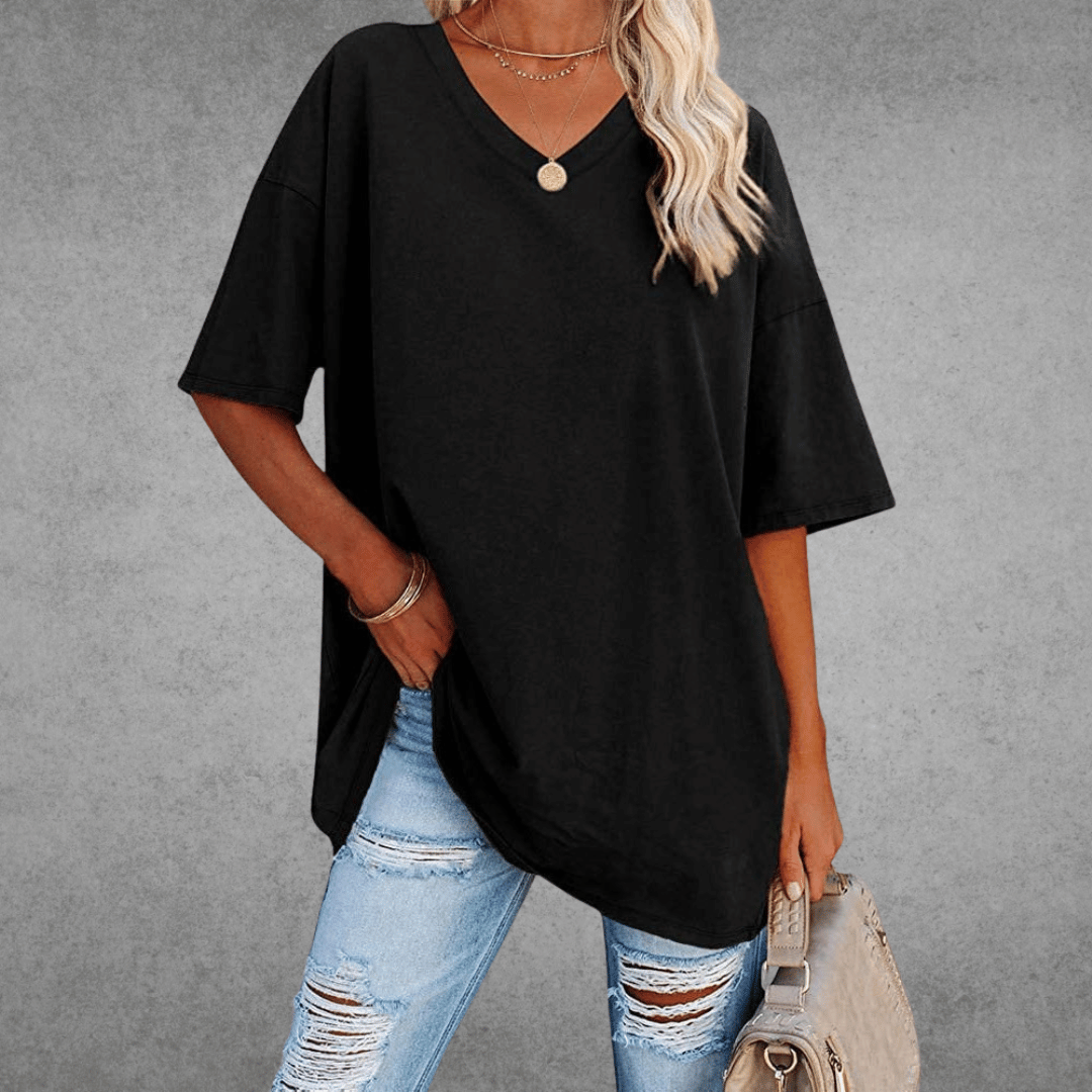 Damen Oversize T-Shirt V-Ausschnitt Lässig - Eveloria