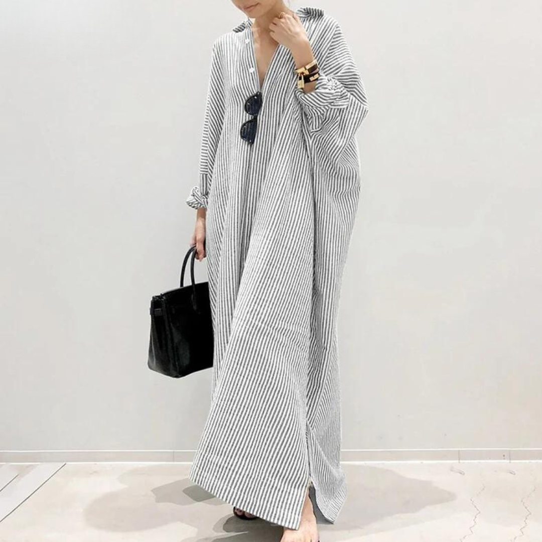 Eveloria Damen Oversized Hemdkleid Streifen Baumwolle weiß