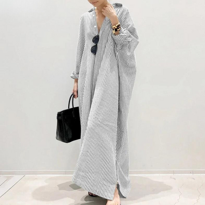 Eveloria Damen Oversized Hemdkleid Streifen Baumwolle weiß