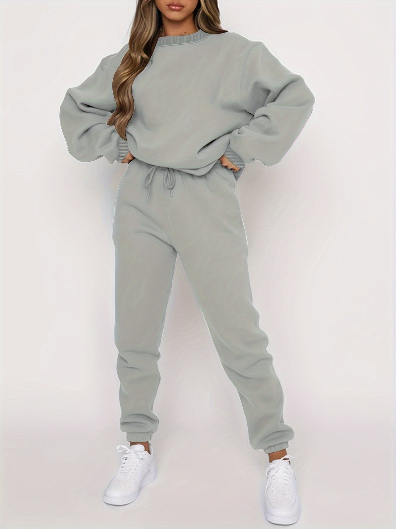 Damen Jogging Set Oversized Sweatshirt und Hochtaillierte Jogger
