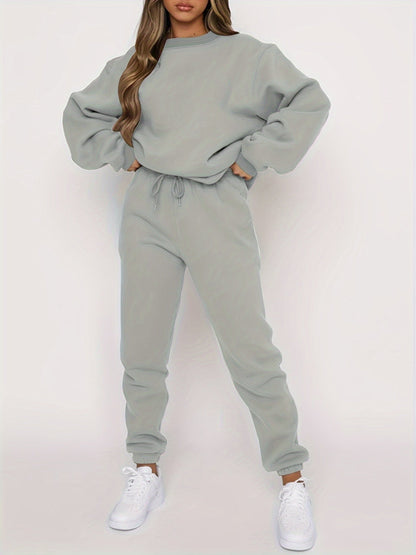 Damen Jogging Set Oversized Sweatshirt und Hochtaillierte Jogger