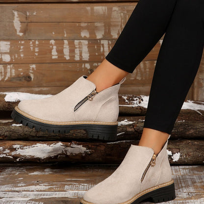 Damen Stiefeletten Reißverschluss Robuste Sohle