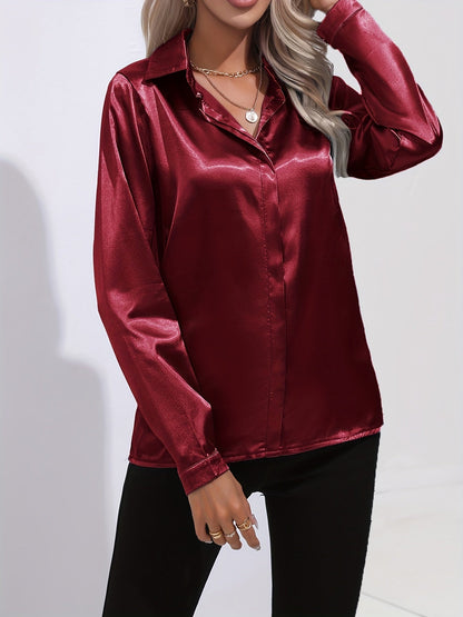 Damen Satin-Hemd Langer Ärmel Elegant Blau