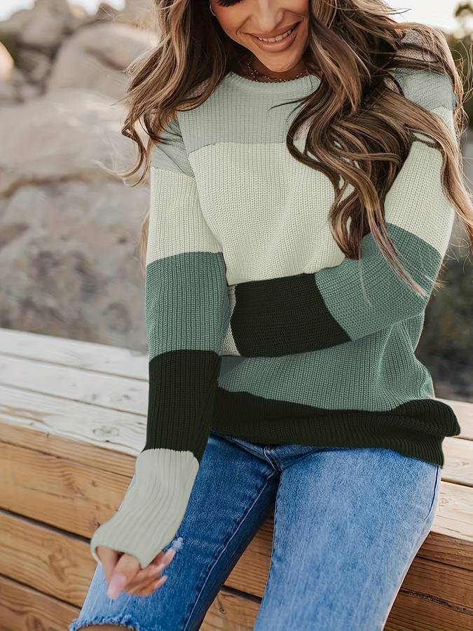 Eveloria Damen Strickpullover Gestreift
