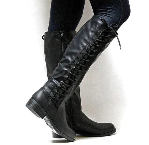 Eveloria Damen Schnürstiefel Elegant Leder Schwarz - Eveloria